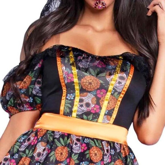 Sugar Skull 2Pc Costume Women Sizes S M L for  Dia da Muertos Day The Dead Dress - Picture 9 of 12